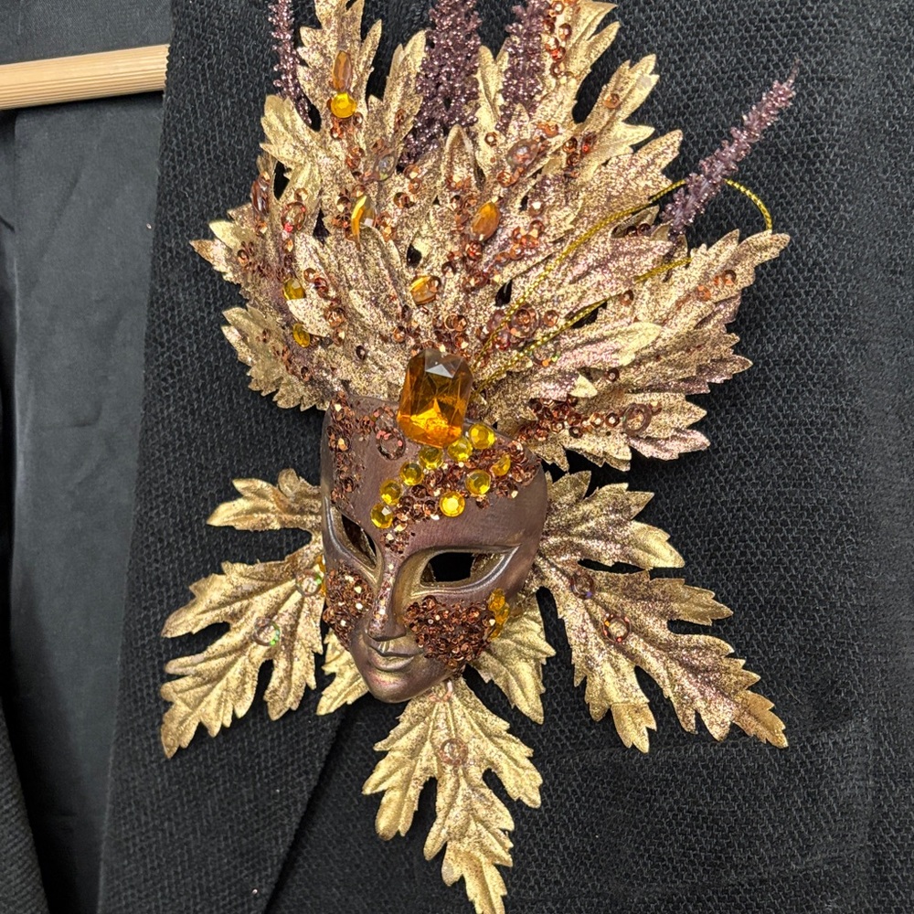 Stunning HandmadeVenetian style brooch/ornament brown gold  jewel embellished